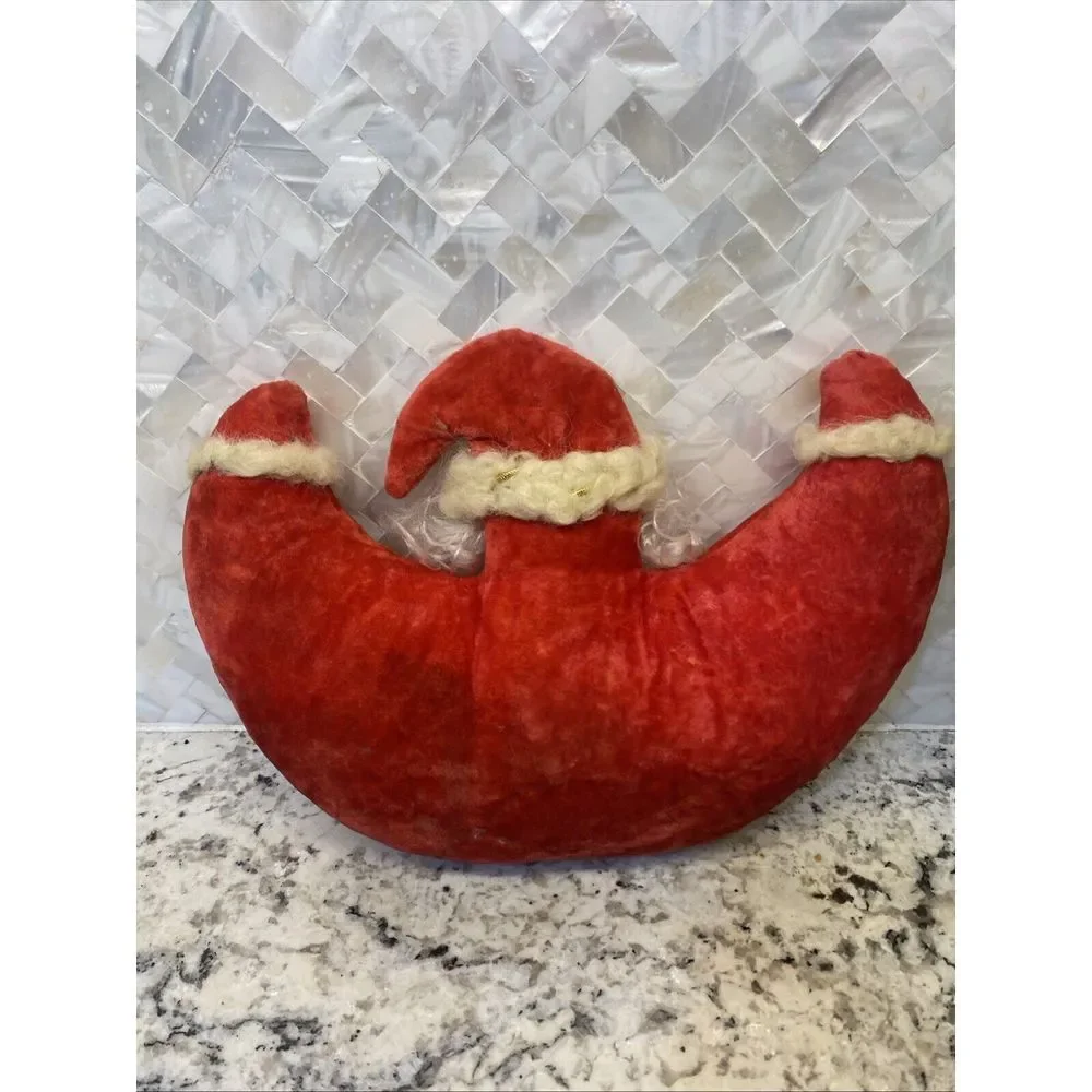 Rare Vintage Santa Claus MCM Cloth Velvet? Lace? Pillow‎ Christmas Moon Angel